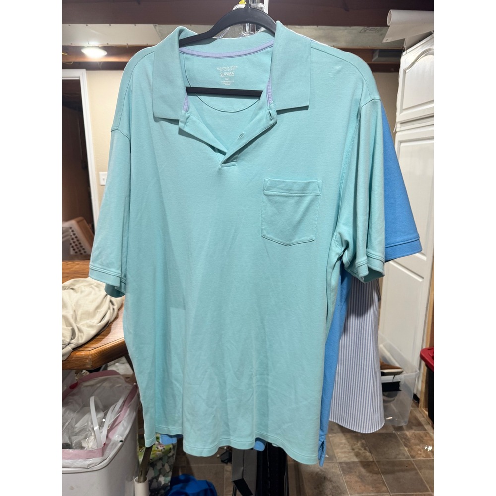 Roundtree & Yorke Supima Cotton Polo Shirt Mens XLT Teal Aqua ShortSleeve Pocket